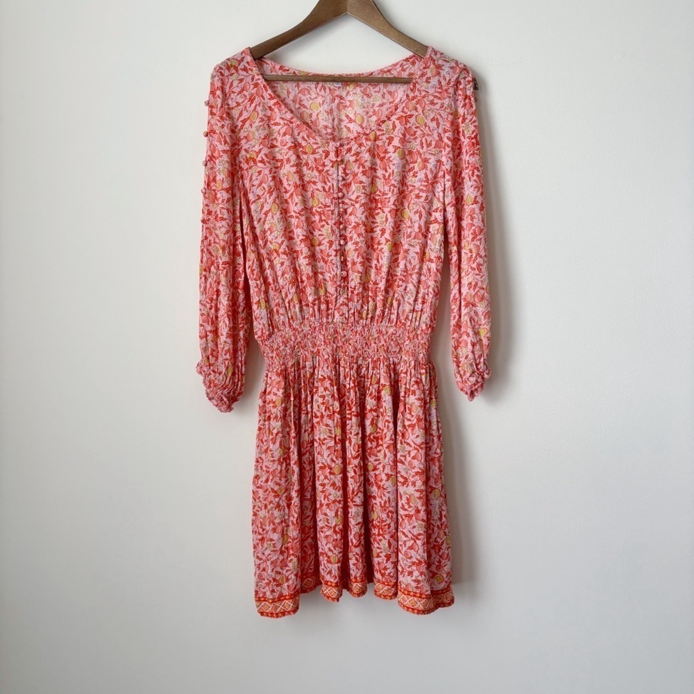 Poupette St. Barth Floral Button Sleeve Mini Dress Medium Resortwear